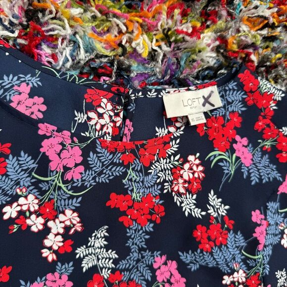 Loft Petite Floral Long Sleeve Popover Blouse Keyhole Back Balloon Sleeve XS - Picture 5 of 15